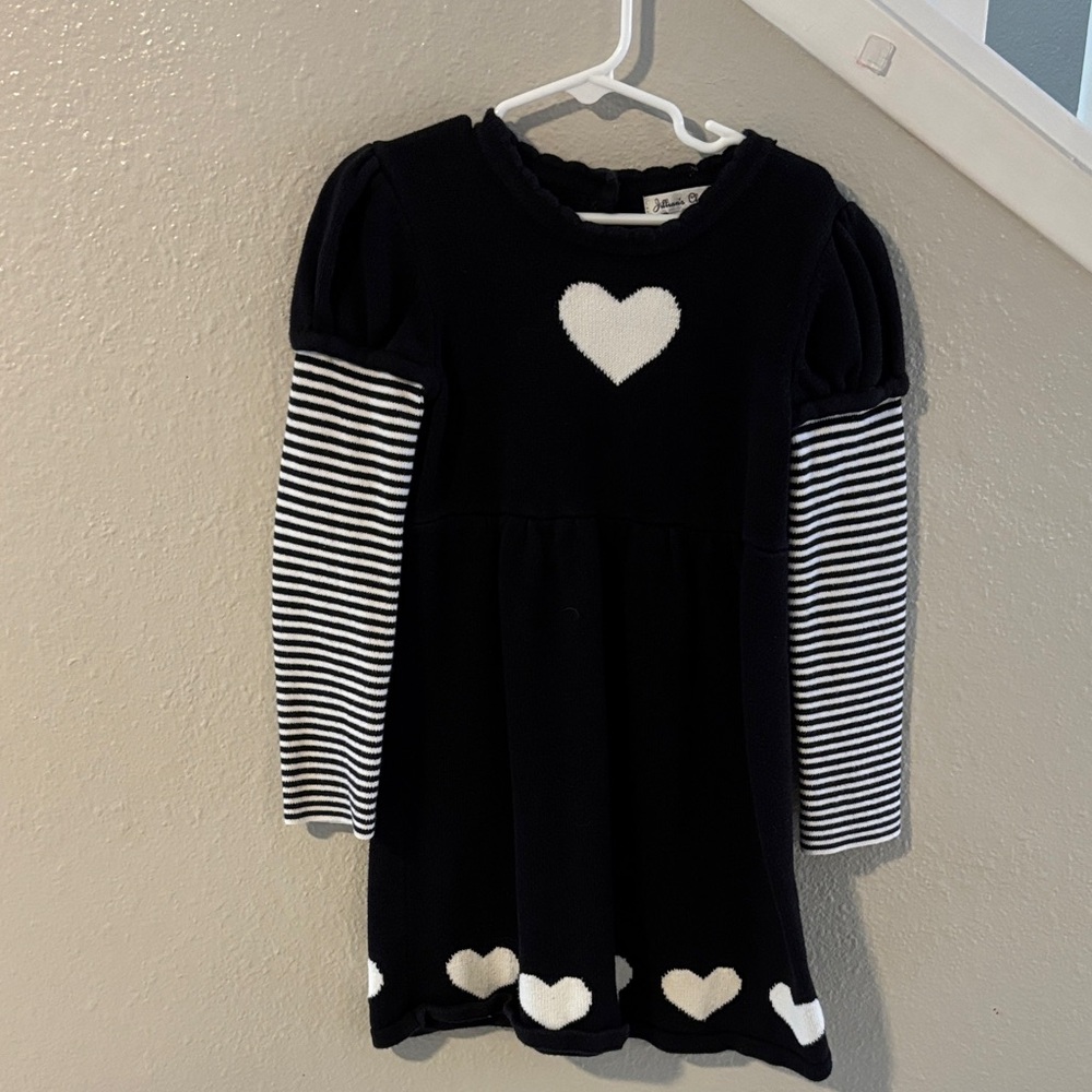 Charming Kids' Black Dress with White Heart Accents